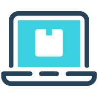 An icon showing a laptop managing materials and parts